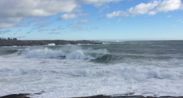 photo of waves crashing on maine's rocky shore