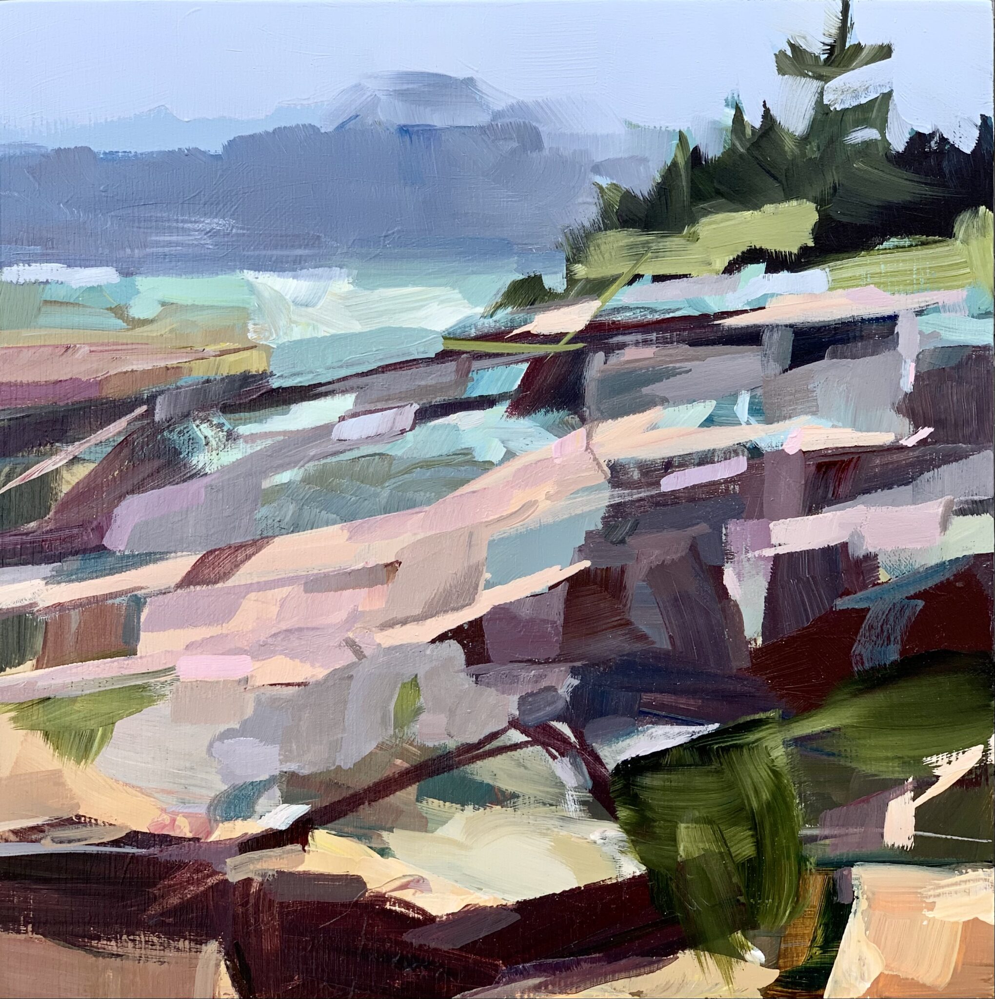 Painting by Liz Prescott of the Maine coastline.
