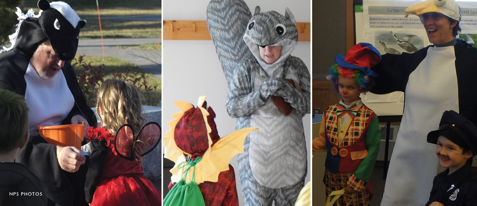 Collage of three photos with children dressed in Halloween costumes