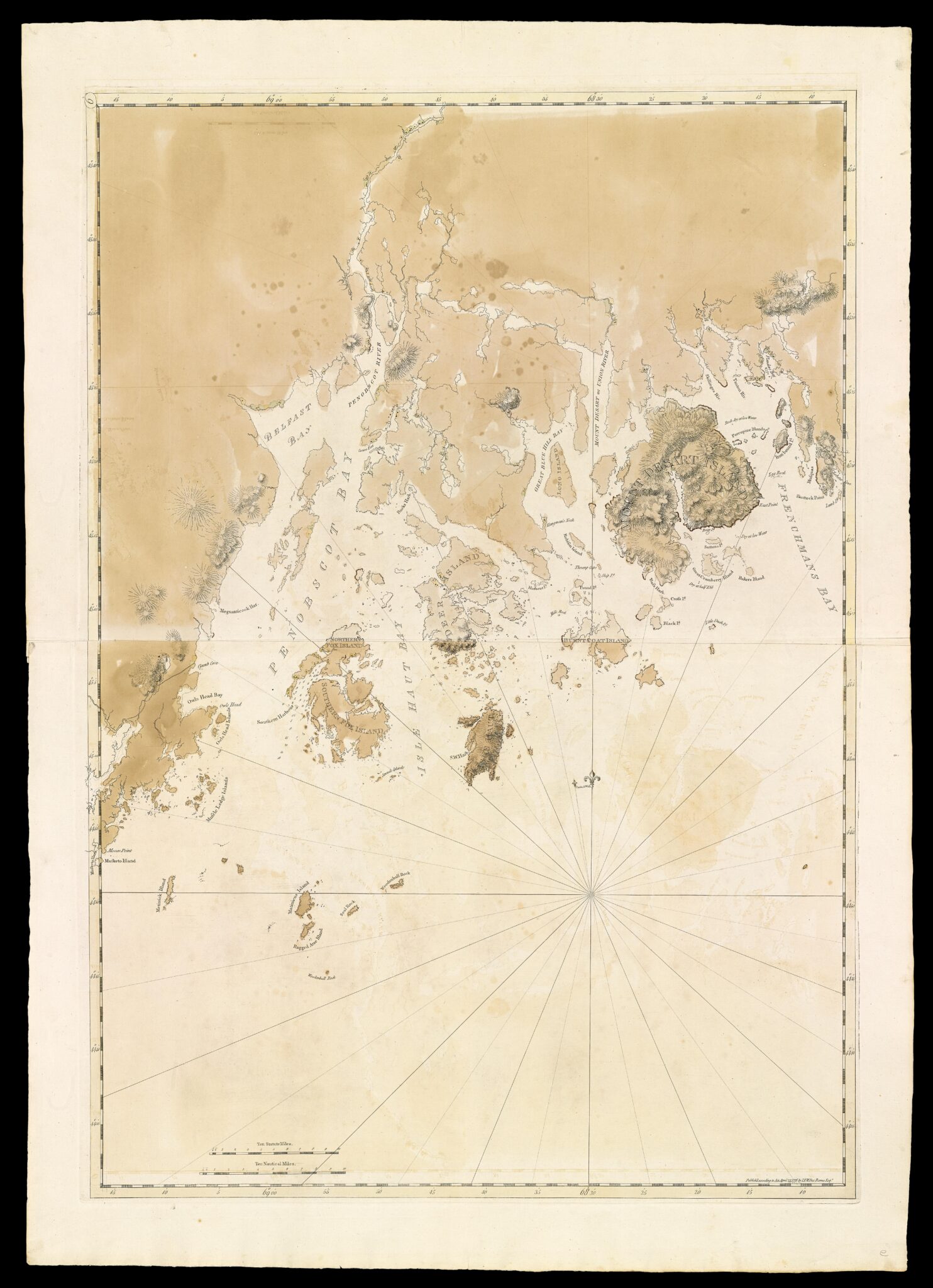 Coast of Maine- From Frenchman's Bay to Musketo Island including Mount Desart and Deer Islands, and Penobscot Bay, 1777. Historic map, image courtesy of the Osher Map Library and Smith Center for Cartographic Education, University of Southern Maine.