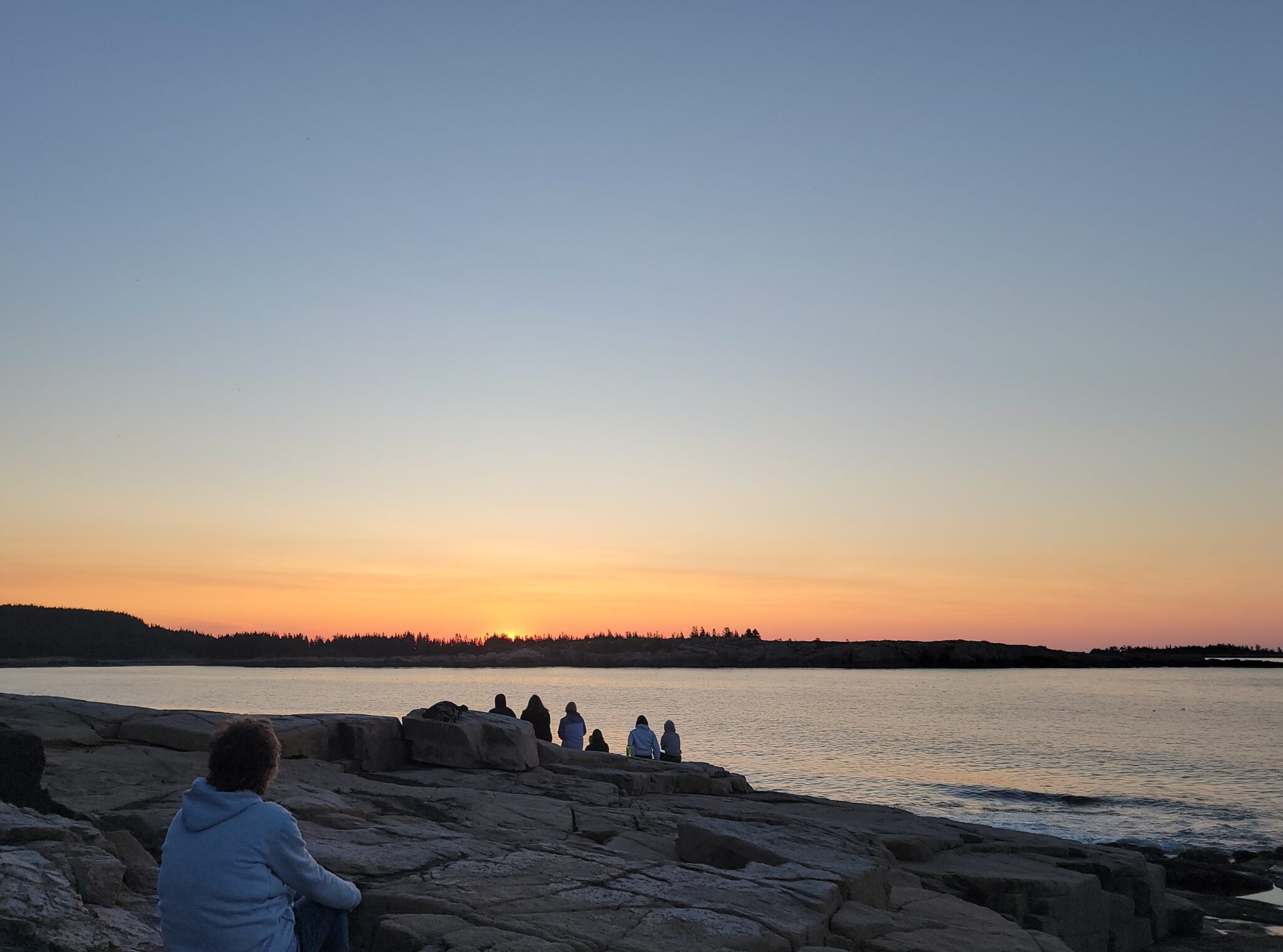 Schoodic Point at dawn, facing east as the sun rises