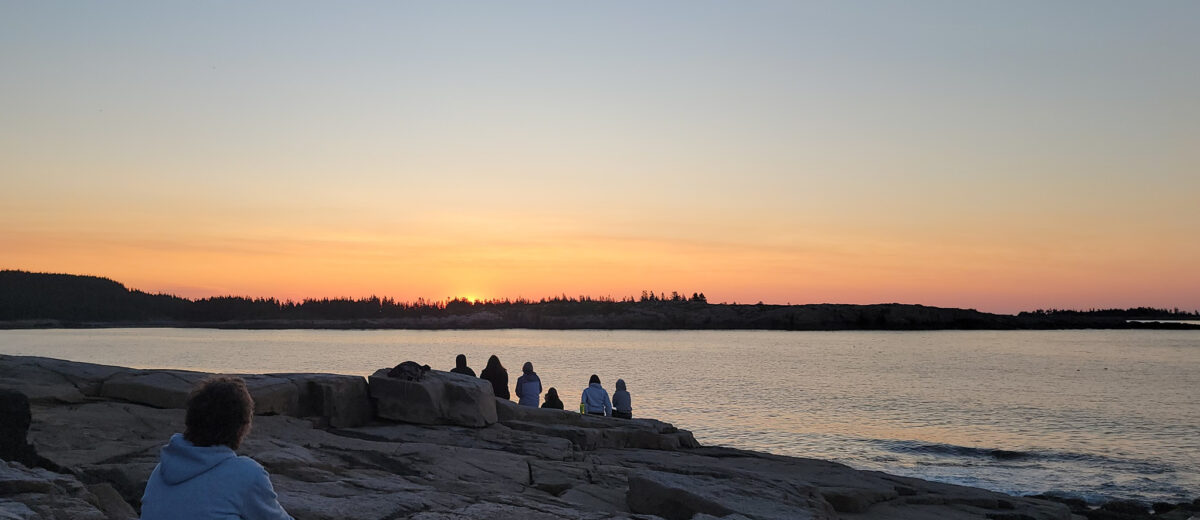 Schoodic Point at dawn, facing east as the sun rises.