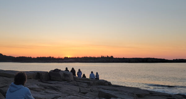 Schoodic Point at dawn, facing east as the sun rises.