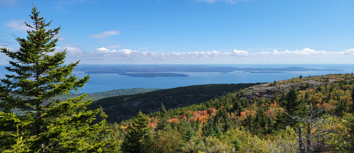 Autum view over mountains to the ocean and islands