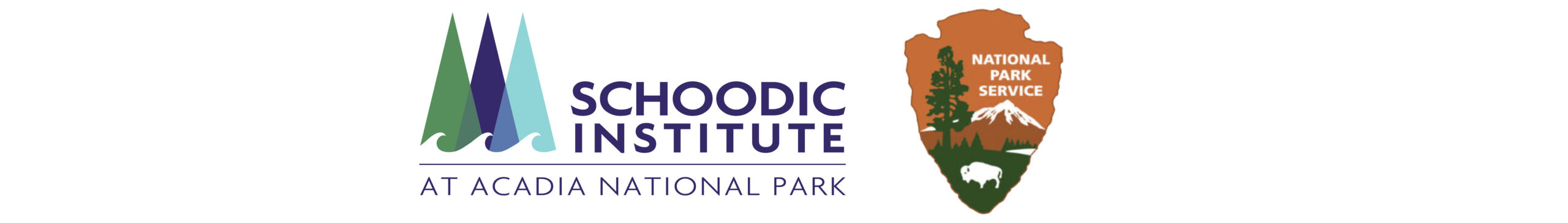 Left to right: Schoodic Institute logo, National Park Service arrowhead