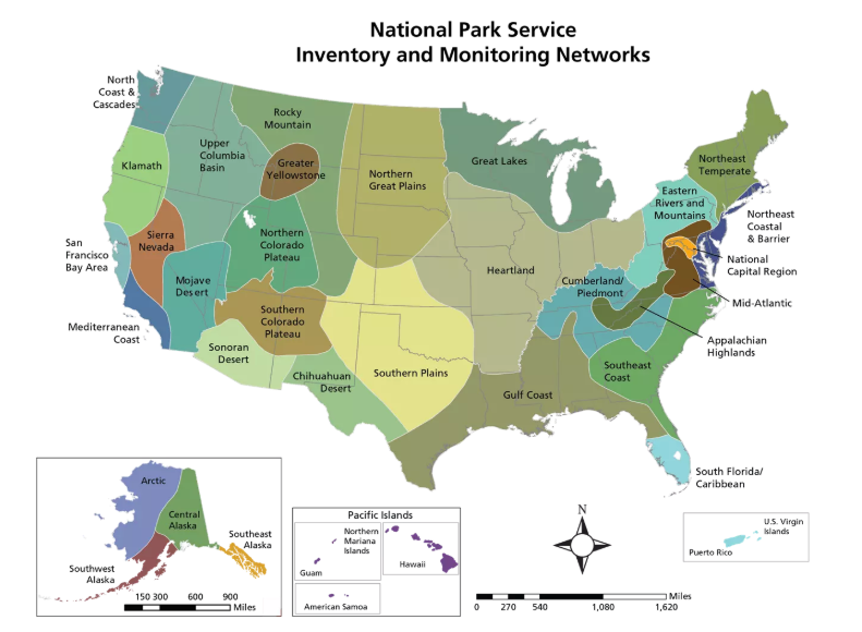 Map of NPS Inventory and Monitoring Networks in the United States