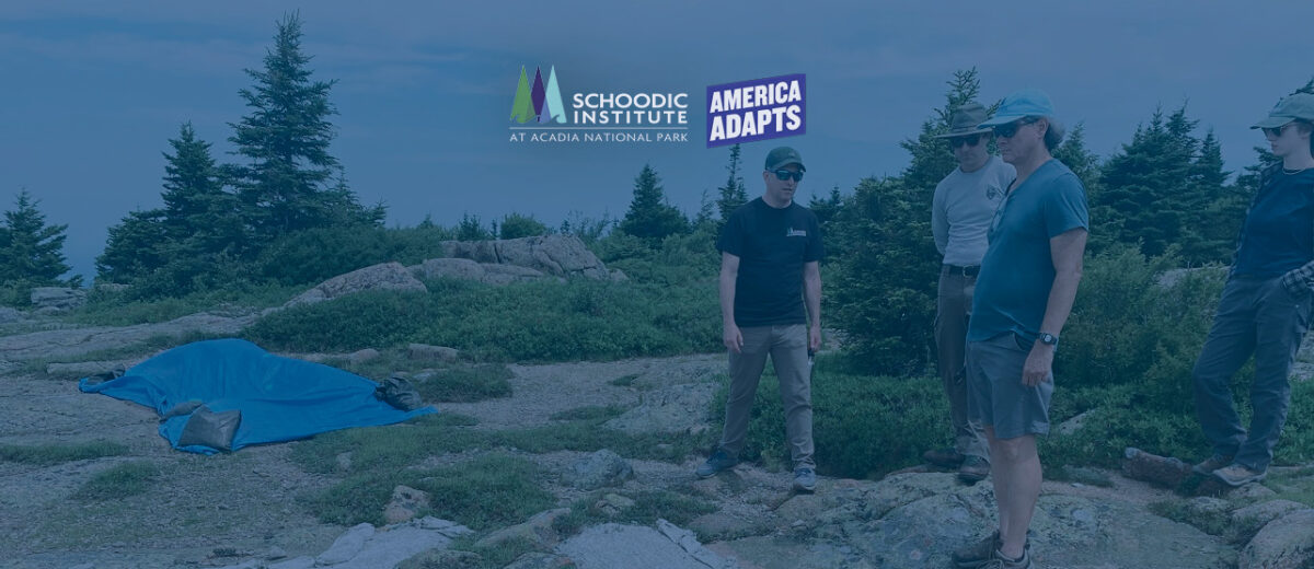 Scientists, researchers, and a podcaster gather on a mountaintop in Acadia
